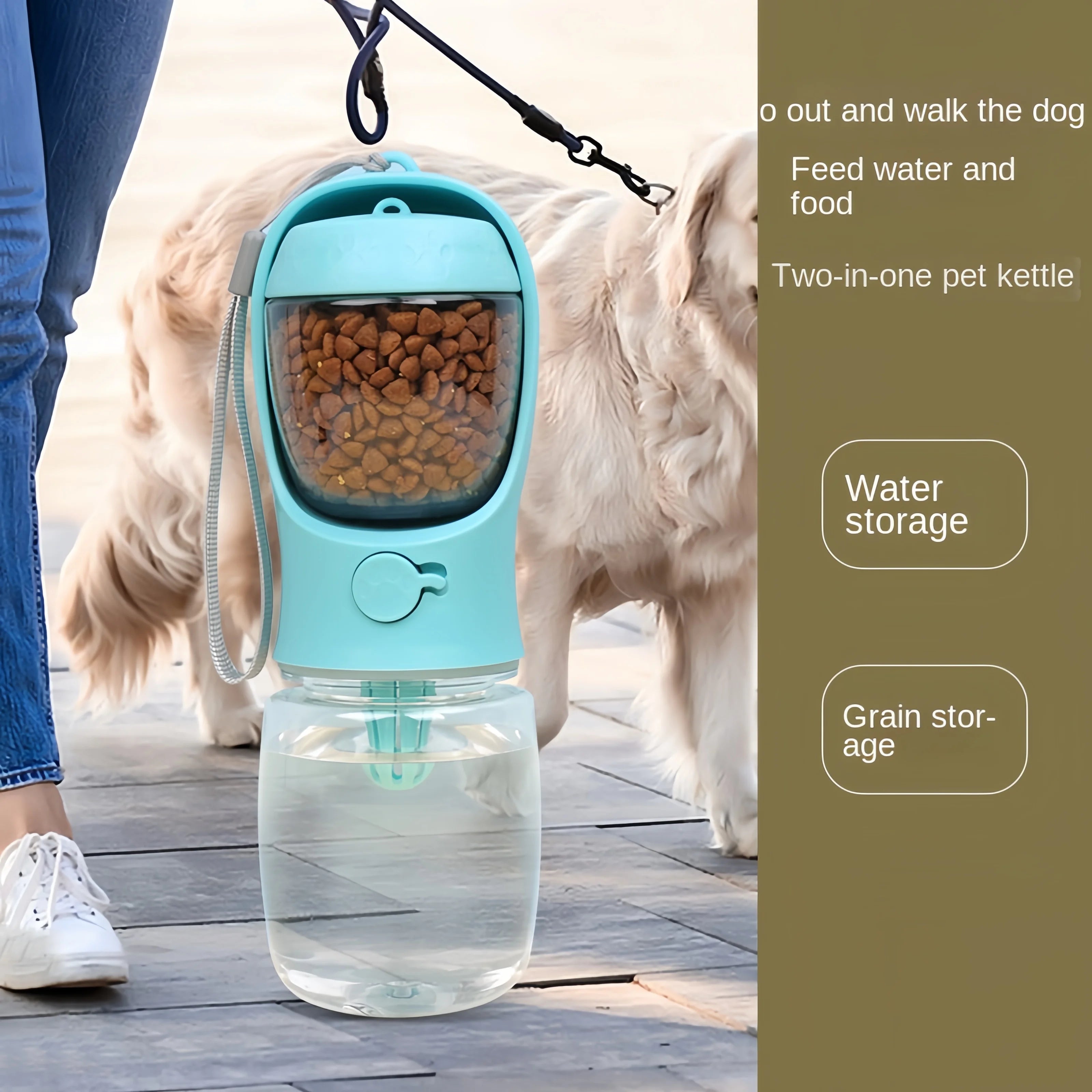 2 in 1 : Dog Cat Portable Water & Food Bottle